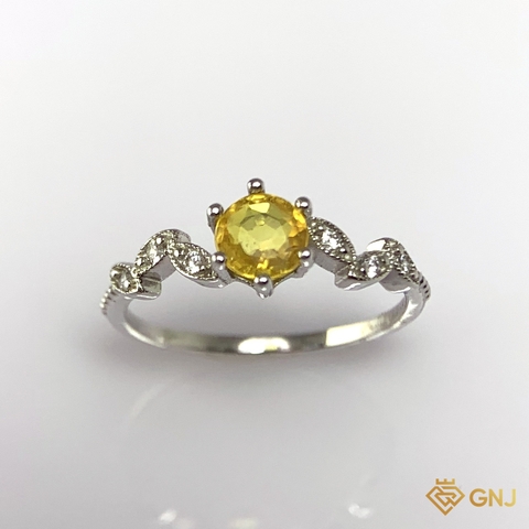 Nhẫn Bạc Xi Vàng Trắng Đính Đá Sapphire Vàng Tự Nhiên - GNJ