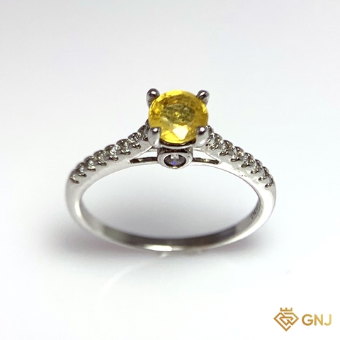 Nhẫn Bạc Xi Vàng Trắng Đính Đá Sapphire Vàng Tự Nhiên - GNJ