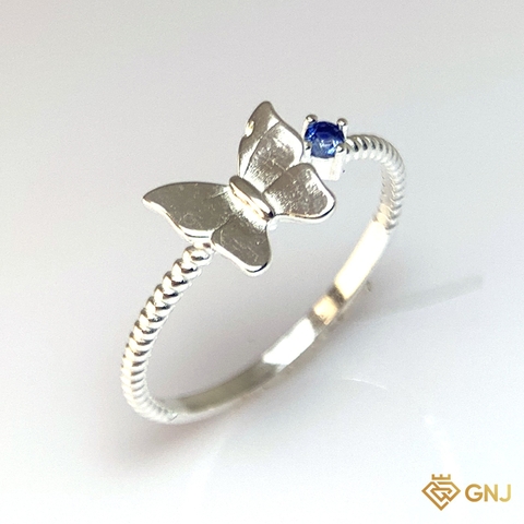 Nhẫn Bạc Xi Vàng Trắng Đính Đá Sapphire Xanh Tự Nhiên - GNJ