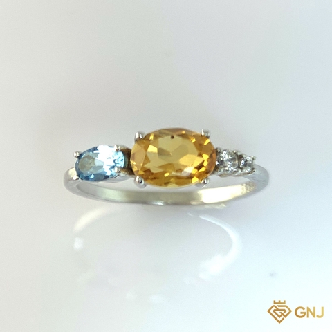 Nhẫn Bạc Xi Vàng Trắng Đính Đá Topaz Và Citrine Tự Nhiên - GNJ
