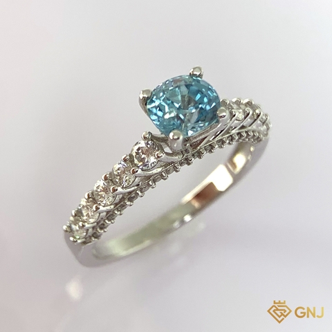 Nhẫn Bạc Xi Vàng Trắng Đính Đá Zircon Tự Nhiên - GNJ