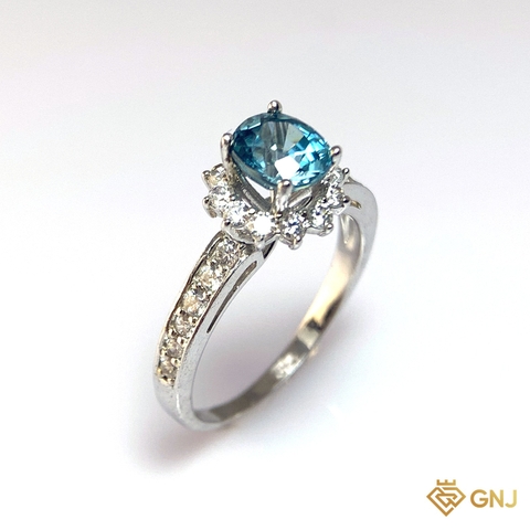 Nhẫn Bạc Xi Vàng Trắng Đính Đá Zircon Xanh Tự Nhiên - GNJ