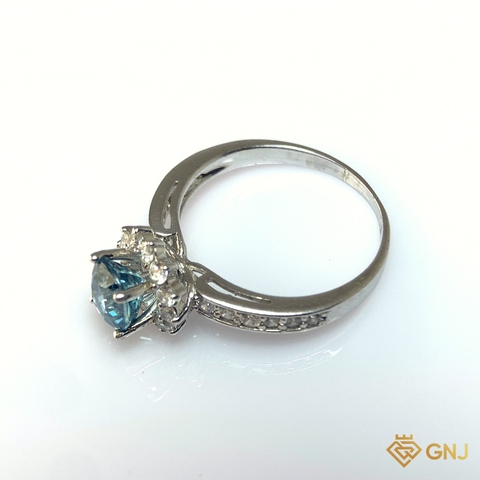 Nhẫn Bạc Xi Vàng Trắng Đính Đá Zircon Xanh Tự Nhiên - GNJ