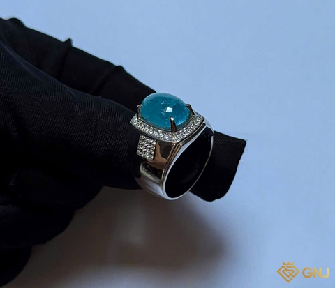 Nhẫn bạc xi vàng trắng đính đá Aquamarine tự nhiên