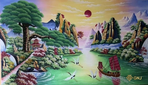Tranh Đá Quý Thuận Buồm Xuôi Gió, Tùng Ghênh Khách - GNJ