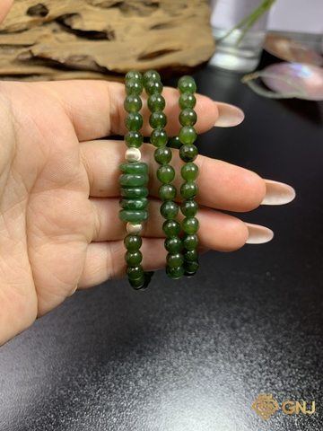 Vòng Ngọc Bích Nephrite Quấn Vòng Charm Đồng Điếu 6mm - GNJ