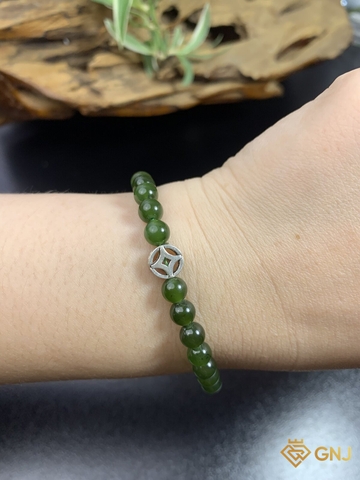 Vòng Tay Ngọc Bích Nephrite Charm Đồng Tiền 6mm - GNJ