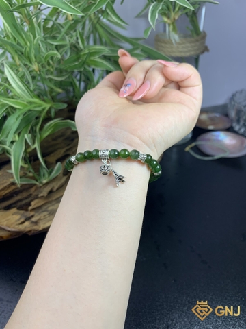 Vòng Tay Ngọc Bích Nephrite Charm Tháp Eiffel 6mm - GNJ