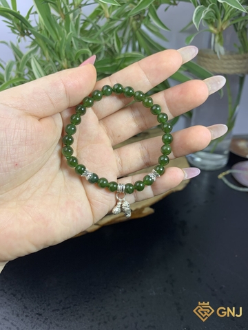 Vòng Tay Ngọc Bích Nephrite Charm Túi Tài Lộc 6mm - GNJ