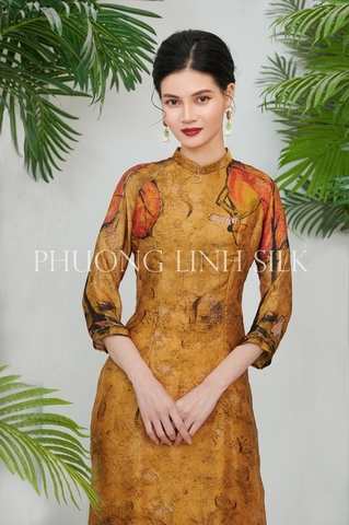 ÁO DÀI THỜI TRANG 4 TÀ MÀU VÀNG LÁ