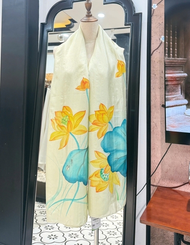 KHĂN LỤA HÀ ĐÔNG VẼ TAY THỦ CÔNG HOA SEN