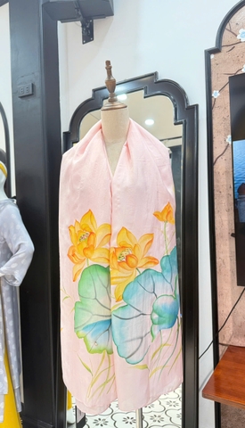 KHĂN LỤA HÀ ĐÔNG VẼ TAY THỦ CÔNG HOA SEN