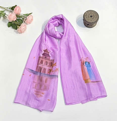 KHĂN LỤA HÀ ĐÔNG VẼ TAY NGHỆ THUẬT HỒ GƯƠM CAO CẤP