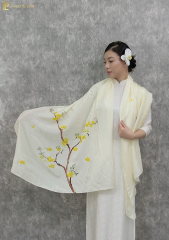 KHĂN LỤA HÀ ĐÔNG VẼ TAY NGHỆ THUẬT HOA MAI CAO CẤP