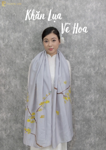 KHĂN LỤA HÀ ĐÔNG VẼ TAY NGHỆ THUẬT HOA MAI CAO CẤP