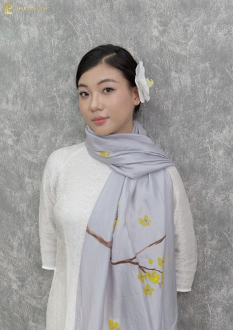 KHĂN LỤA HÀ ĐÔNG VẼ TAY NGHỆ THUẬT HOA MAI CAO CẤP