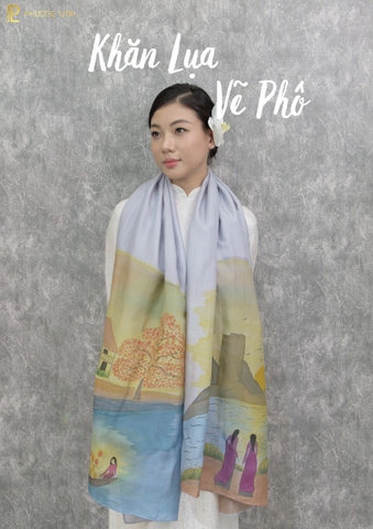 KHĂN LỤA HÀ ĐÔNG VẼ TAY NGHỆ THUẬT PHỐ CỔ CAO CẤP