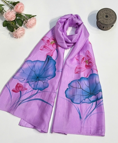 KHĂN LỤA HÀ ĐÔNG VẼ TAY THỦ CÔNG HOA SEN