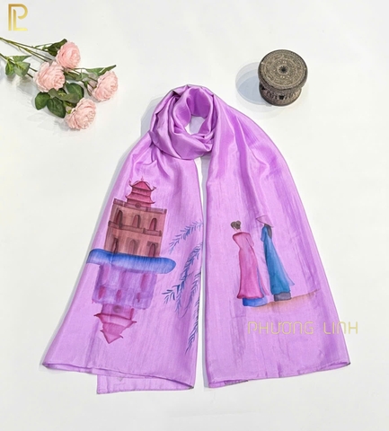 KHĂN LỤA HÀ ĐÔNG VẼ TAY NGHỆ THUẬT HỒ GƯƠM CAO CẤP