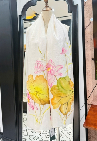 KHĂN LỤA HÀ ĐÔNG VẼ TAY THỦ CÔNG HOA SEN