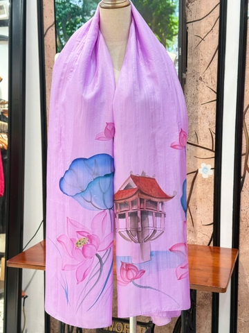 KHĂN LỤA HÀ ĐÔNG VẼ TAY NGHỆ THUẬT CHÙA MỘT CỘT CAO CẤP