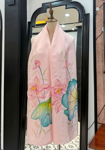 KHĂN LỤA HÀ ĐÔNG VẼ TAY THỦ CÔNG HOA SEN