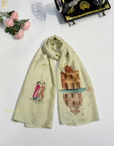 KHĂN LỤA HÀ ĐÔNG VẼ TAY NGHỆ THUẬT HỒ GƯƠM CAO CẤP