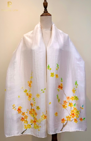 KHĂN LỤA HÀ ĐÔNG VẼ TAY NGHỆ THUẬT HOA MAI CAO CẤP