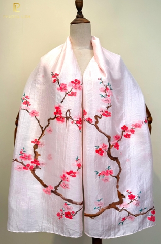 KHĂN LỤA HÀ ĐÔNG VẼ TAY NGHỆ THUẬT HOA ĐÀO CAO CẤP