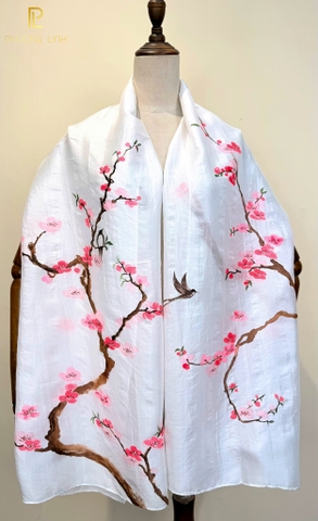 KHĂN LỤA HÀ ĐÔNG VẼ TAY NGHỆ THUẬT HOA ĐÀO CAO CẤP