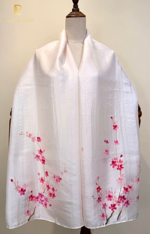 KHĂN LỤA HÀ ĐÔNG VẼ TAY NGHỆ THUẬT HOA ĐÀO CAO CẤP