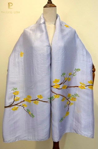 KHĂN LỤA HÀ ĐÔNG VẼ TAY NGHỆ THUẬT HOA MAI CAO CẤP