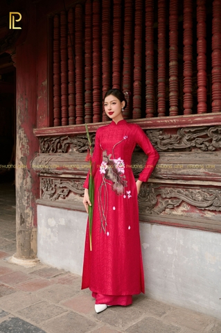 QUẦN LỤA TƠ TẰM HOA CÚC - ĐỎ NHUNG