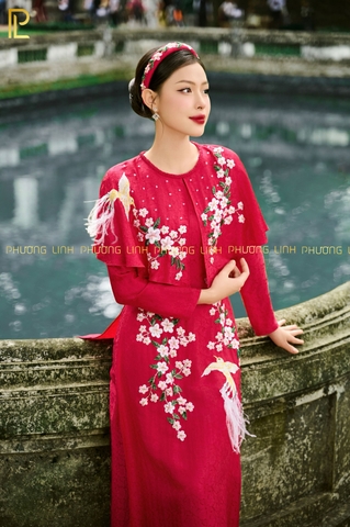 ÁO DÀI LỤA TƠ TẰM HÀ ĐÔNG THÊU TAY CHỈ TƠ ÉN XUÂN _ Uyển Vũ