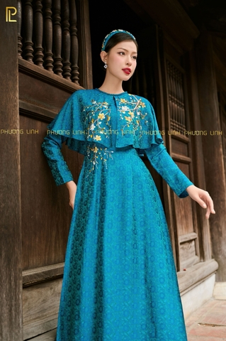 ÁO DÀI LỤA TƠ TẰM HÀ ĐÔNG THÊU TAY CHỈ TƠ HOA MAI _ Uyển Vũ