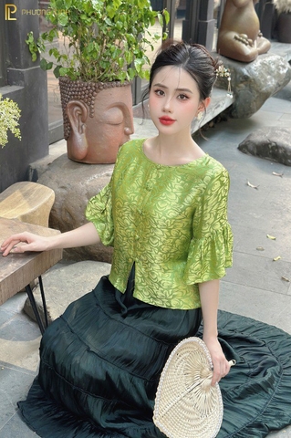 ÁO LỤA CÁT TIÊN - XANH VÀNG