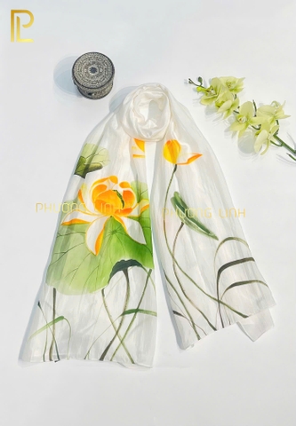 KHĂN LỤA HÀ ĐÔNG VẼ TAY THỦ CÔNG HOA SEN