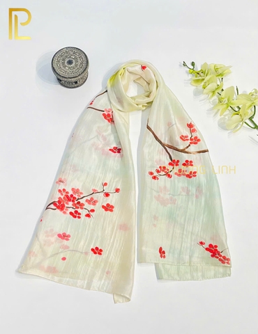 KHĂN LỤA HÀ ĐÔNG VẼ TAY NGHỆ THUẬT HOA ĐÀO CAO CẤP