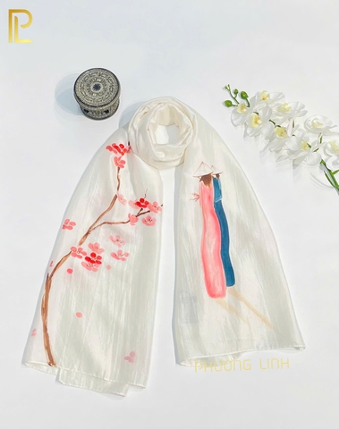 KHĂN LỤA HÀ ĐÔNG VẼ TAY NGHỆ THUẬT HOA ĐÀO CAO CẤP