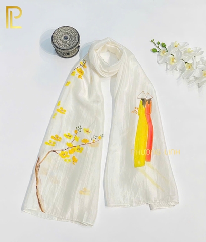 KHĂN LỤA HÀ ĐÔNG VẼ TAY NGHỆ THUẬT HOA ĐÀO CAO CẤP