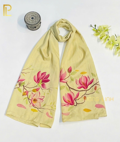 KHĂN LỤA VẼ MÀU NƯỚC NGHỆ THUẬT ĐỘC BẢN 100% TƠ TẰM HOA MỘC LAN
