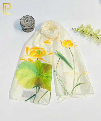KHĂN LỤA HÀ ĐÔNG VẼ TAY THỦ CÔNG HOA SEN