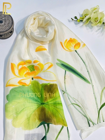 KHĂN LỤA HÀ ĐÔNG VẼ TAY THỦ CÔNG HOA SEN