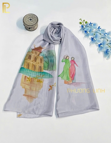 KHĂN LỤA HÀ ĐÔNG VẼ TAY NGHỆ THUẬT HỒ GƯƠM CAO CẤP