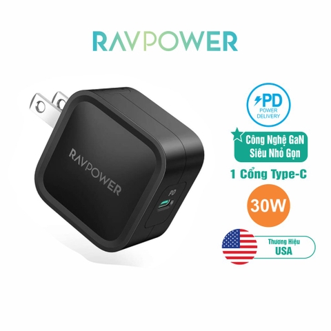 Củ Sạc nhanh điện thoại, ipad, Macbook RAVPower RP-PC120  30W GaN Tech  - Hàng Chính Hãng