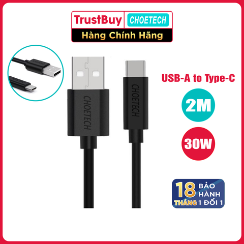 Dây Cáp Sạc Điện Thoại USB to USB Type C 30W Dài 2M CHOETECH AC0003 - Hàng Chính Hãng