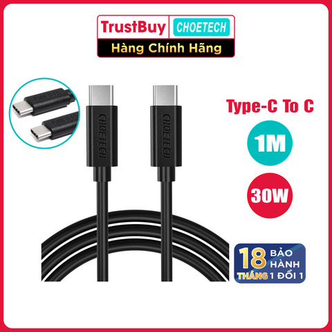 Dây Cáp Sạc Điện Thoại USB Type C To Type C 30W Dài 1M CHOETECH CC0002-V2 - Hàng Chính Hãng