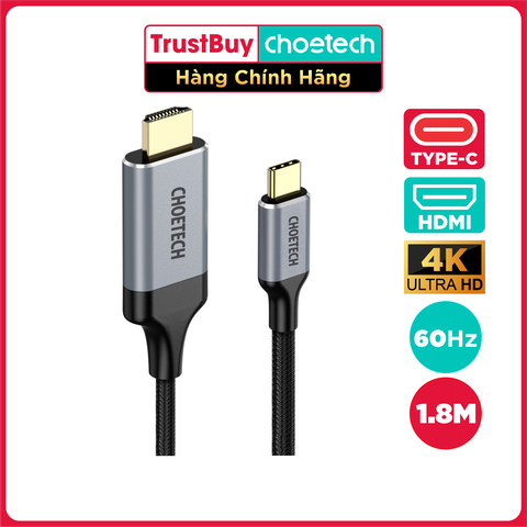 Dây Cáp Type C To HDMI 4K 60Hz Dài 2M, Dây Nylon Dù Thunderbolt 3 CHOETECH CH0021 - Hàng Chính Hãng