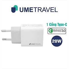 Củ Sạc Adapter 1 Cổng Type C PD 20W Umetravel A6 - Hàng Chính Hãng - Trắng