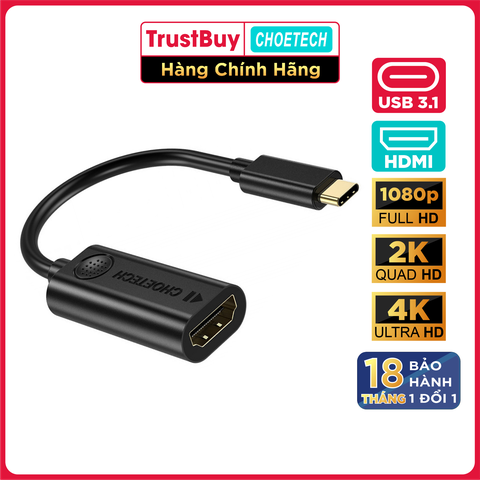 Hub Adapter Chuyển Đổi Cổng USB Type C To HDMI 4K 30Hz CHOETECH HUB-H04 - Hàng Chính Hãng